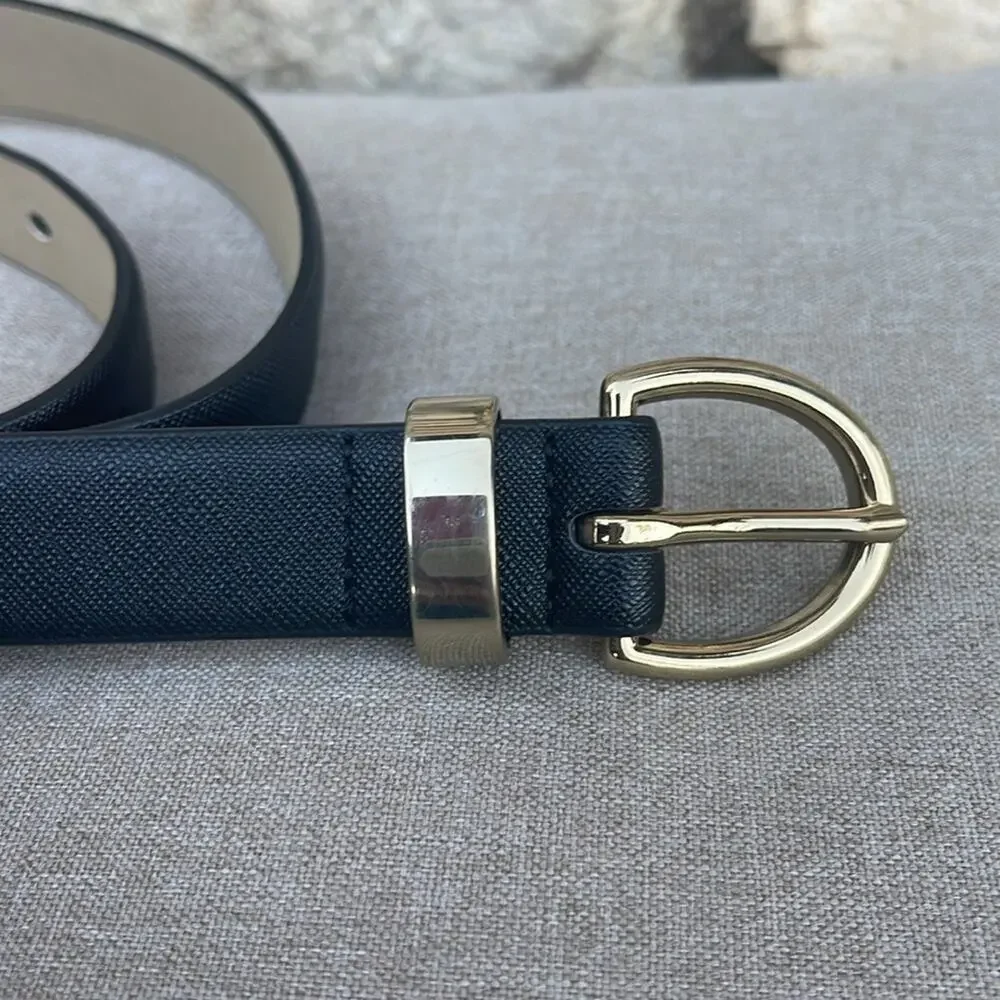 Target brand black faux leather belt gold buckle size large